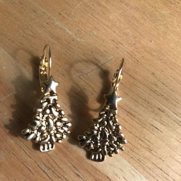 Christmas Tree Earrings Star Topper Gold Tone VTG - Picture 4 of 6